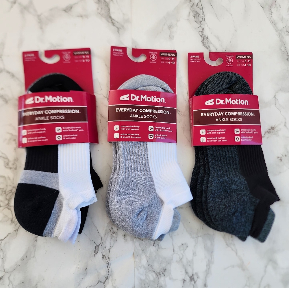 Dr. Motion Ankle Socks 6 Pairs Compression Socks Size Socks 9–11 Shoe 4-10